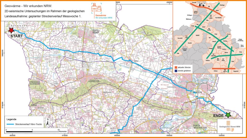 Streckenplan der Seismik in Ostwestfalen-Lippe.