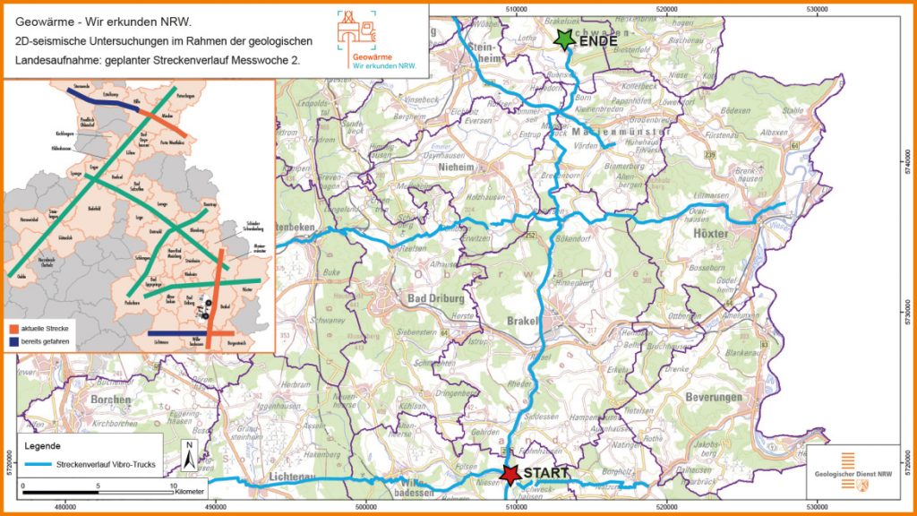 Streckenplan der Seismik in Ostwestfalen-Lippe.