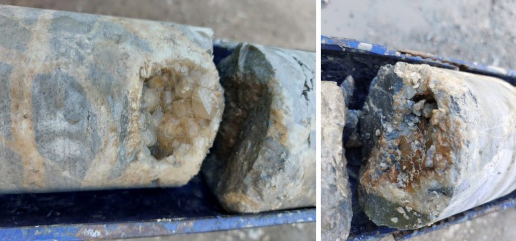 Kalksteine aus 718 Metern mit Kalzit-Kristallen.