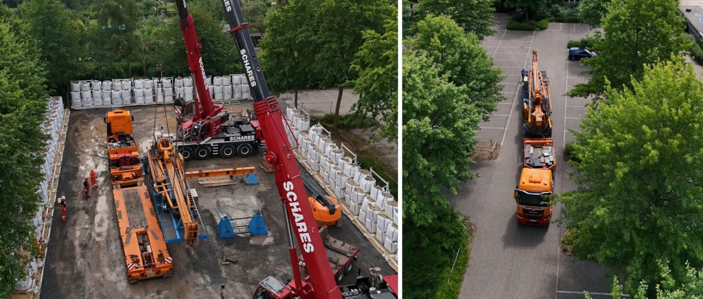 Das Bohrgerät wird abtransportiert